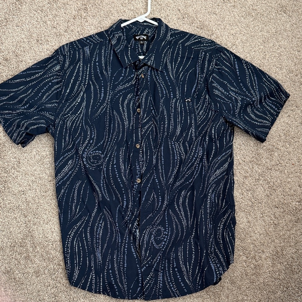 Billabong Navy Short Sleeve Button-Down with White Wave Dot Pattern